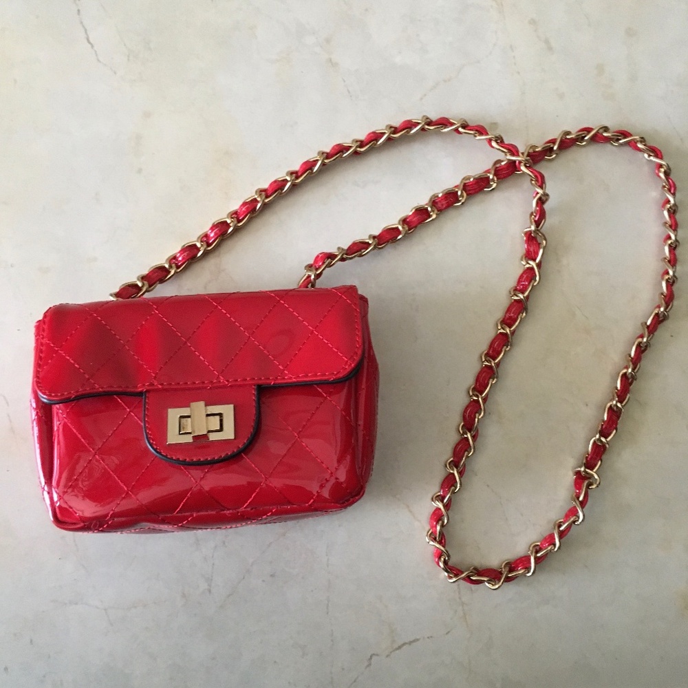 NWOT RED Faux Patent Leather Quilted Purse